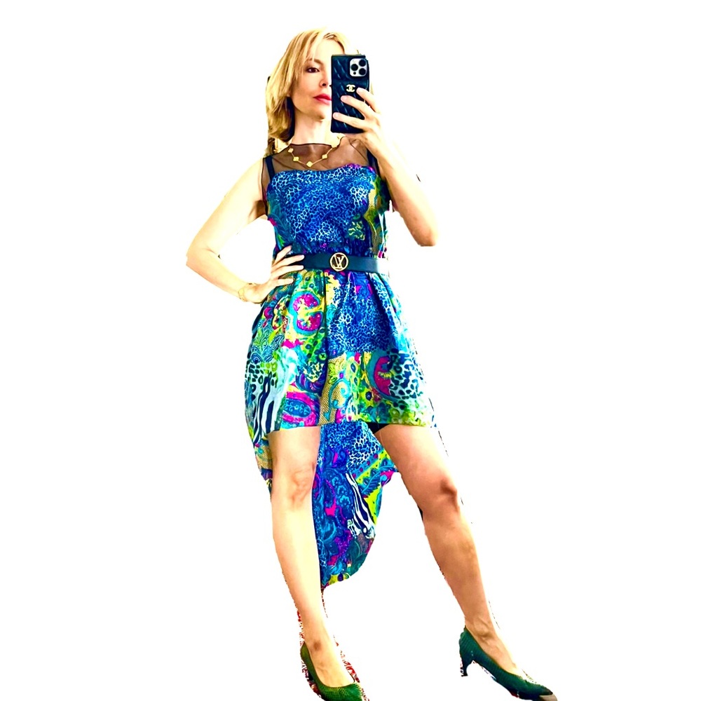 Max Mara Vintage 100% Silk Lined Blue & Pink Floral Dress Size Small/ Medium 40